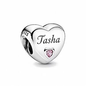 Personalized Name (Your Name) Heart Charm with Pink Zircon Stone